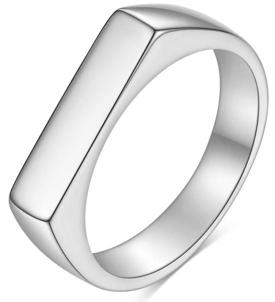 Zegelring Zilver kleurig - Smal en Elegant - Staal - Ring Ringen Heren Dames - Cadeau voor Man - Mannen Cadeautjes - TrendFox