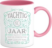 80 Jaar Legendarische Gebrouwen Mok met tekst | Aqua - Zilver | Grappig Verjaardag Beker Cadeau | Bedrukte Mokken | Roze | 330 ML