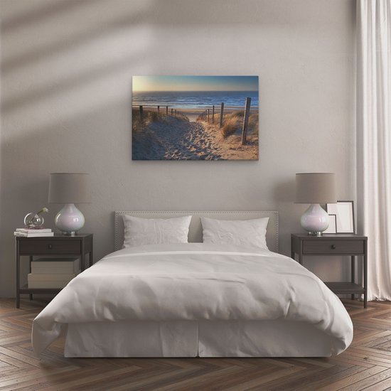 Artaza Canvas Schilderij Voetpad in de Duinen met Strand en Zee - 120x80 cm - Groot - Wanddecoratie Woonkamer - Schilderijen - Muurdecoratie