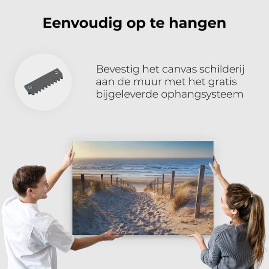 Artaza Canvas Schilderij Voetpad in de Duinen met Strand en Zee - 120x80 cm - Groot - Wanddecoratie Woonkamer - Schilderijen - Muurdecoratie