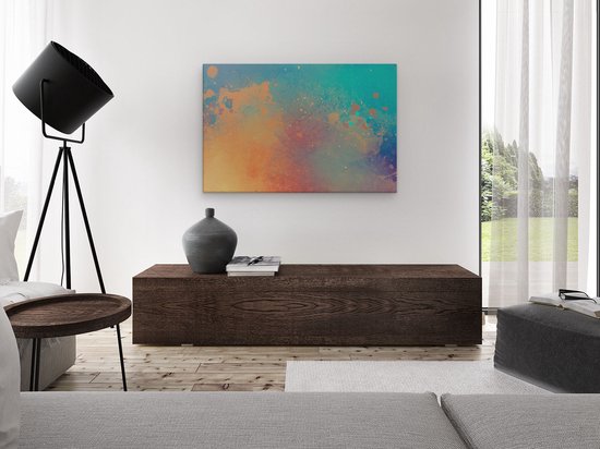Artaza - Peinture sur Toile - Art Abstrait - Acryl avec Blauw et Oranje - 120x80 - Groot - Photo sur Toile - Impression sur Toile