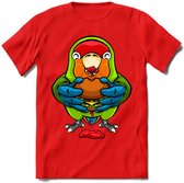 Lekkerbek papegaai T-Shirt Grappig | Dieren vogel agapornis Kleding Kado Heren / Dames | Fastfood Cadeau shirt - Rood - 3XL