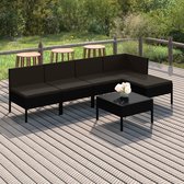 6-delige Loungeset met kussens poly rattan zwart