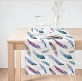De Groen Home Bedrukt Velvet textiel Tafelloper - Kleurrijke veren - Fluweel - Runner 45x135