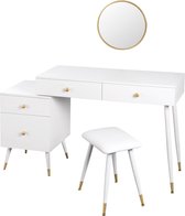 Kamyra® Kaptafel met Spiegel - Toilettafel, Kaptafels, Make Up Tafel, Bureau - 100x40x75.5 cm - MDF & Metaal - Wit met goud