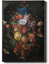 Walljar - De Heem - Festoen van Vruchten en Bloemen - Muurdecoratie - Canvas schilderij
