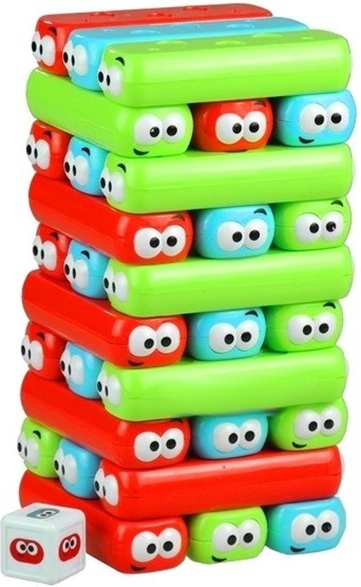 Jenga - vallende toren - kinderspel - rood blauw groen