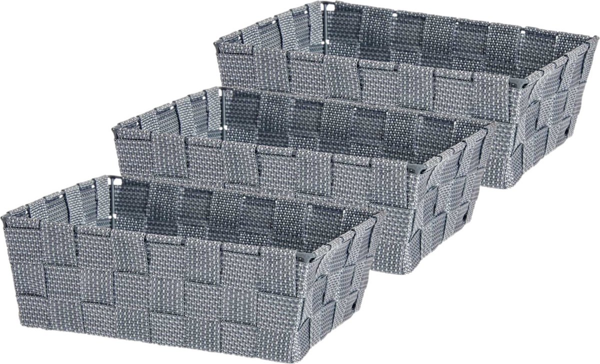 Kast/badkamer opbergmandjes - Set van 5x stuks - zilvergrijs - 24 x 20 x 8 cm - 10 liter - opbergmandjes