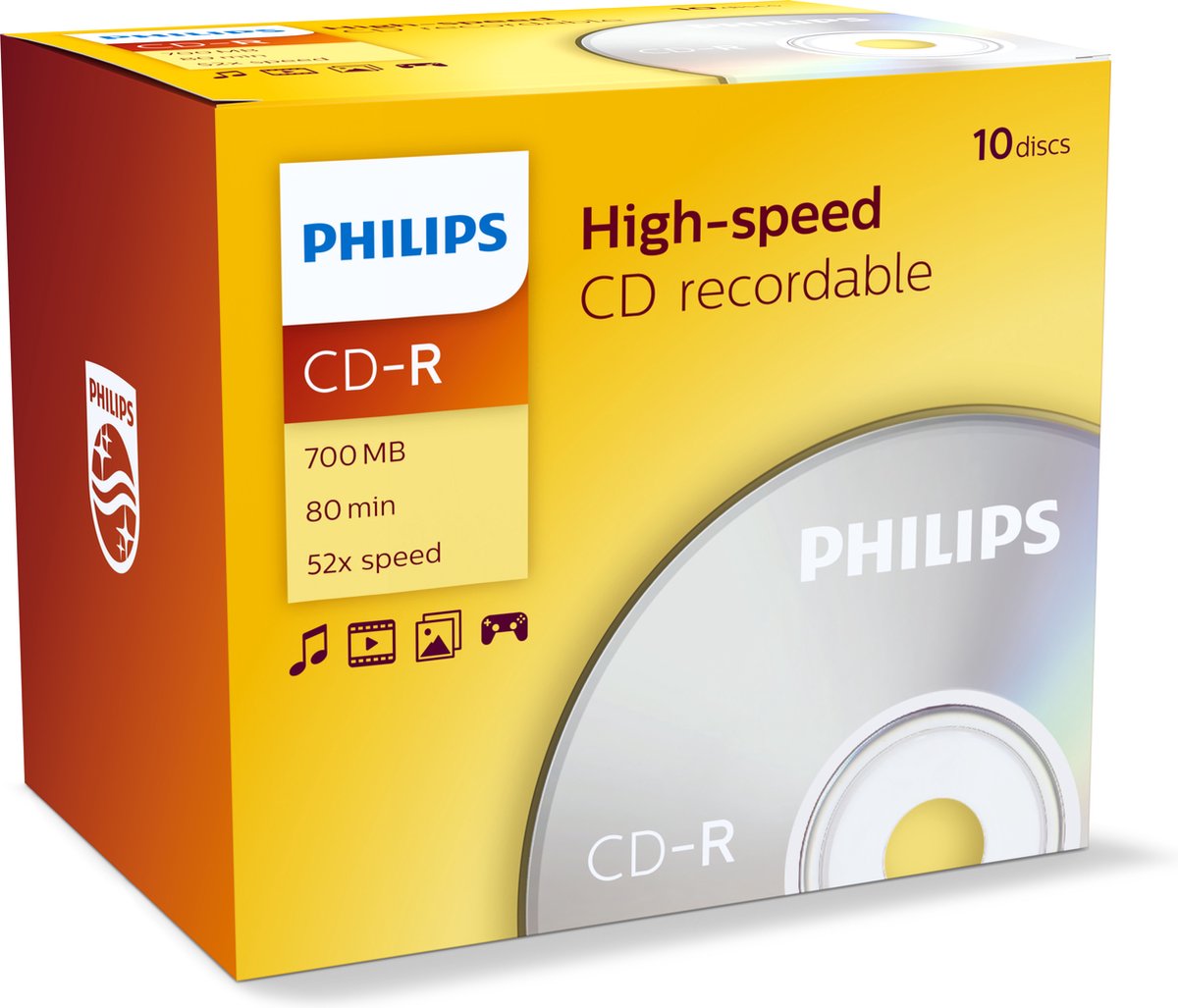 Image of Philips CD-R 80Min - 700MB - Speed 52x - Jewelcase - 10 stuks
