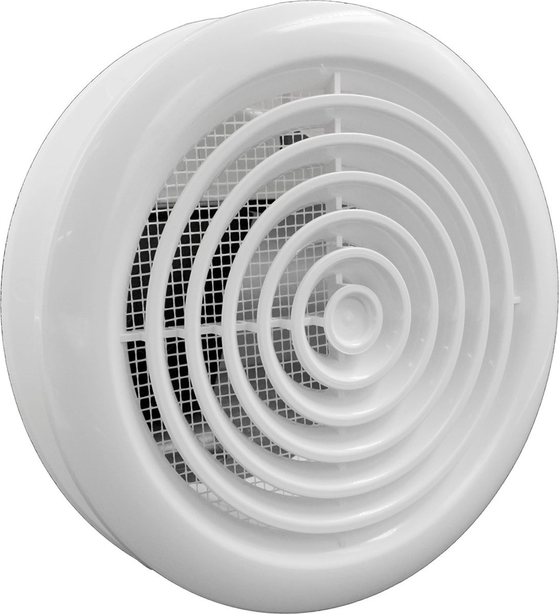 Ventilatierooster & hoge montagebus & klemring aansluitdiameter Ø125mm, kunststof wit
