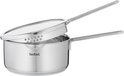 RVS steelpan van Tefal met een geperforeerd glazen deksel.