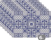 Placemat - Placemats kunststof - Tegels - Patronen - Delfts Blauw - 45x30 cm - 6 stuks - Hittebestendig - Anti-Slip - Onderlegger - Afneembaar