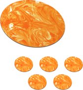 Onderzetters voor glazen - Rond - Oranje - Marmer - Verf - 10x10 cm - Glasonderzetters - 6 stuks