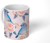 Mok - Patronen - Roos - Vogel - Mokken - 350 ML - Beker - Uitdeelcadeautjes