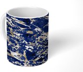 Mok - Blauw - Goud - Marmer print - Patroon - Mokken - 350 ML - Beker - Uitdeelcadeautjes