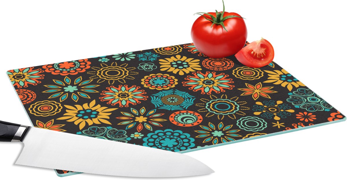 Glazen Snijplank - 28x20 - Bohemian - Vintage - Bloem - Flora - Snijplanken Glas