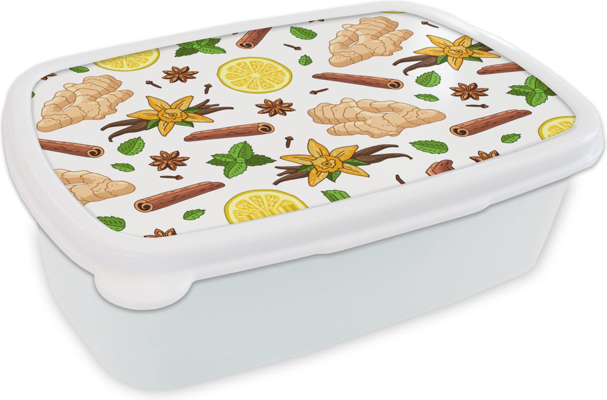 Broodtrommel Wit - Lunchbox - Brooddoos - Gember - Kaneel - Citroen - Anijs - 18x12x6 cm - Volwassenen