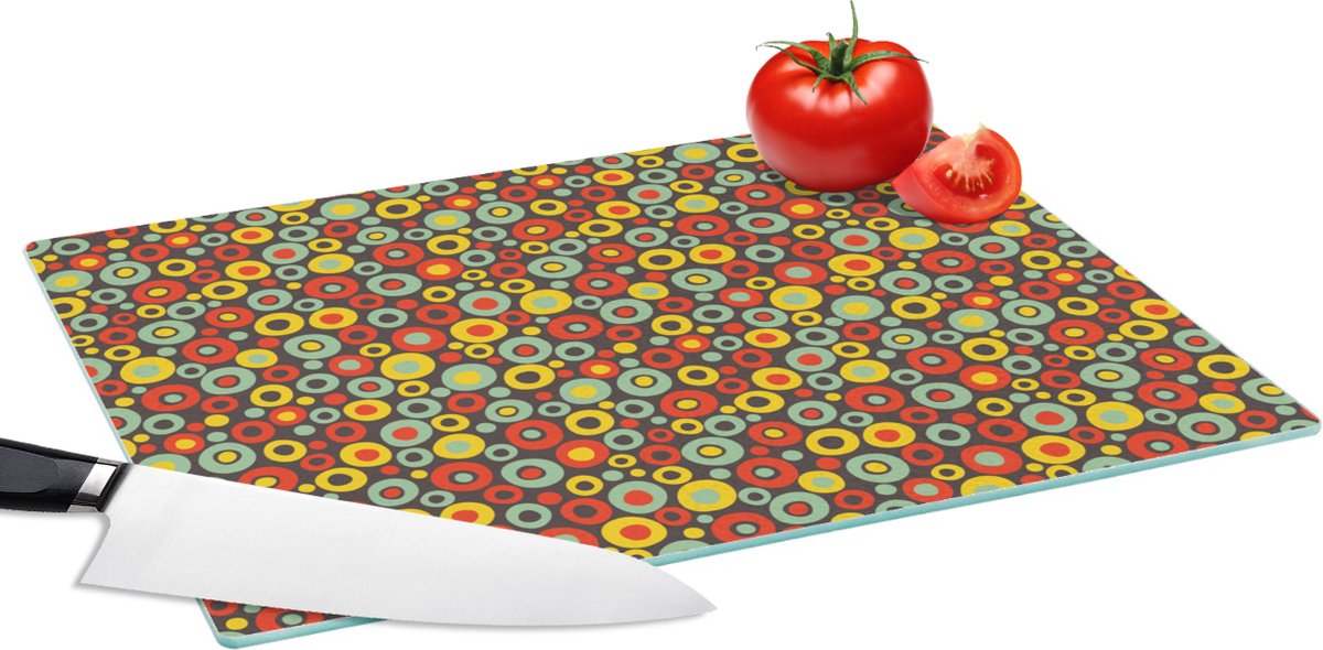 Glazen Snijplank - 39x28 - Patroon - Jaren 70 - Retro - Bubbel - Snijplanken Glas