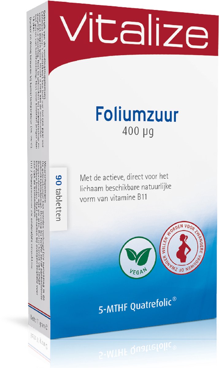 Goedkoopste Vitalize Foliumzuur 400 mcg 90 tabletten | Voor en tijdens de zwangerschap - Ondersteunt de groei van de foetus tijdens de zwangerschap