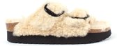 Birkenstock Arizona Dames Clogs Teddy Eggshell Narrow-fit | Beige | Microvezel | Maat 36