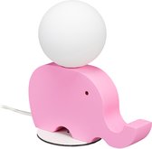 Relaxdays tafellamp olifant - kinderlamp dier - glazen bol - houten voet - diverse kleuren - roze