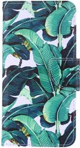 Shop4 - Samsung Galaxy A22 5G Hoesje - Wallet Case met Pasjeshouder Bananen Bladeren Groen