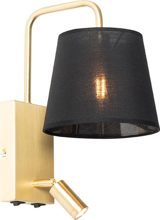 QAZQA renier - Moderne LED Wandlamp voor binnen - 1 lichts - D 24.6 cm - Zwart Goud - Kantoor / Werkkamer,Slaapkamer