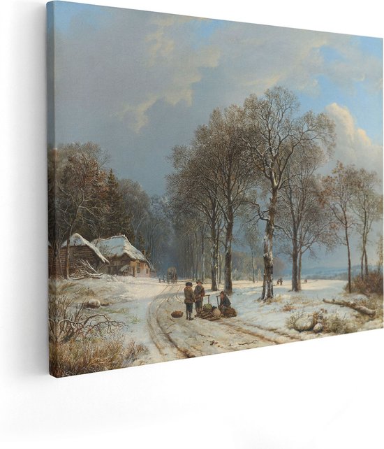 Artaza Canvas Schilderij Winterlandschap - Barend Cornelis Koekkoek - 50x40 - Poster Foto op Canvas - Canvas Print