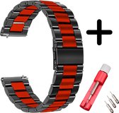 Strap-it bandje staal zwart/rood + toolkit - geschikt voor Huawei Watch GT 2 42mm / GT 3 42mm / GT 3 Pro 43mm