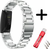 Strap-it Stalen schakel bandje - geschikt voor Fitbit Inspire / Inspire HR / Inspire 2 - zilver + inkort toolkit