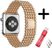 Geschikt voor Apple Watch Bandje Staal Rose Goud Series 1/2/3/4/5/6/SE/7  - iWatch Stalen band - Kralen + toolkit - 38mm - 40mm - 41mm