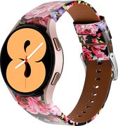 SmartphoneClip® Leer zwart Pink Flowers Bandje geschikt voor Samsung Galaxy Watch 4 & Galaxy Watch 5