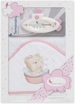 badaccessoires Teddy 100 cm katoen wit/roze 2-delig