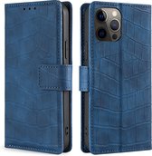 Hoesje geschikt voor Samsung Galaxy S22 Plus - Bookcase - Pasjeshouder - Portemonnee - Krokodil patroon - Kunstleer - Blauw