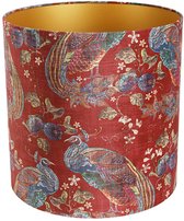 Velours lampenkap rood pauw dessin 40/40/40 binnenkant goud