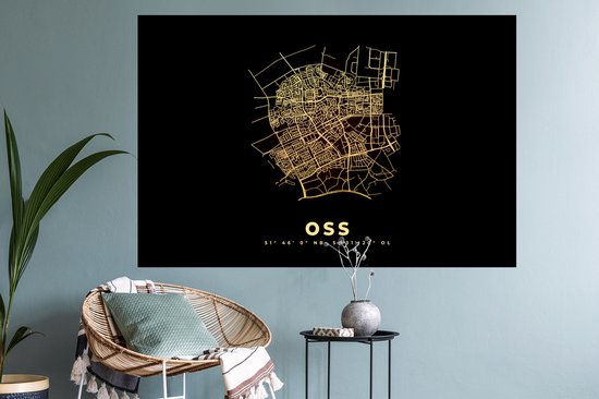 Stickers muraux - Film autocollant - Oss - Plan de la ville - Carte - Carte - Nederland - 120x80 cm - Film adhésif - Stickers muraux Chambre d'enfant - Papier peint autocollant