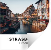 Muurstickers - Sticker Folie - Frankrijk - Water - Café - Strasbourg - 100x100 cm - Plakfolie - Muurstickers Kinderkamer - Zelfklevend Behang XXL - Zelfklevend behangpapier - Stickerfolie