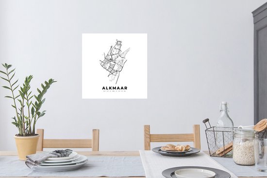 Stickers muraux - Plan de la ville - Zwart Wit - Carte - Alkmaar - Pays- Nederland - Carte - 80x80 cm - Feuille adhésive