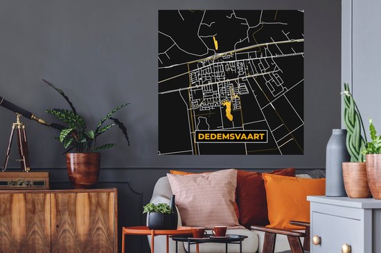 Stickers muraux - Dedemsvaart - Black and Gold et Or - Plan de la ville - Carte - Plan d'étage - 100x100 cm - Feuille adhésive XXL