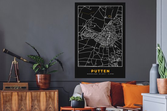 Stickers muraux - Puits - Plan de la ville - Black and Gold et Or - Carte - Carte - 80x120 cm - Feuille adhésive