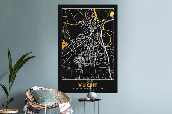 Stickers muraux - Vught - Plan de la ville - Zwart Wit - Plan d'étage - Carte - Nederland - 80x120 cm - Feuille adhésive