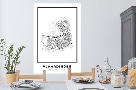 Stickers muraux - Pays- Nederland - Vlaardingen - Plan de la ville - Carte - Zwart Wit - Carte - 80x120 cm - Feuille adhésive