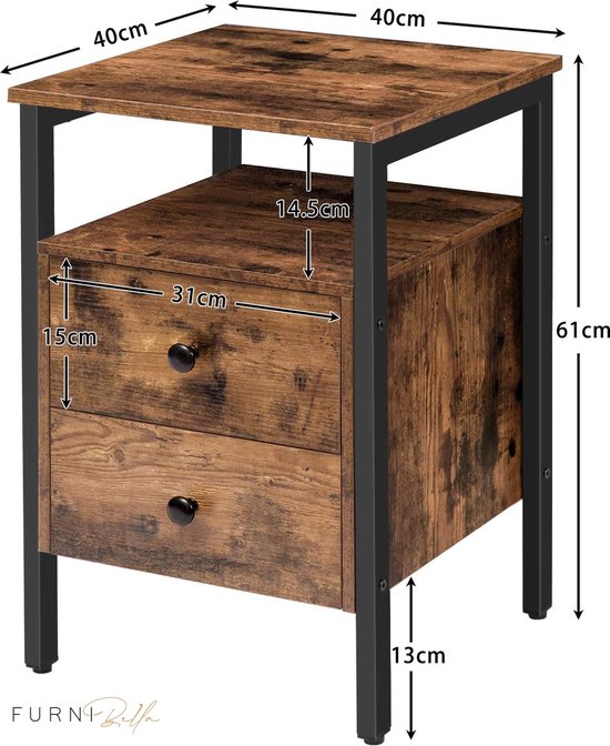 Nachtkastje met Lade - SONOMA - Industriële Stijl, Stalen Frame, Kleur