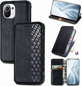 Luxe PU Lederen Ruitpatroon Wallet Case + PMMA Screenprotector voor Xiaomi Mi 11 _ Zwart