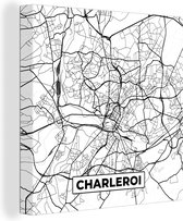 Canvas Schilderij Stadskaart – Plattegrond – België – Zwart Wit – Charleroi – Kaart - 20x20 cm - Wanddecoratie