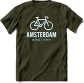 Amsterdam Bike Town T-Shirt | Souvenirs Holland Kleding | Dames / Heren / Unisex Koningsdag shirt | Grappig Nederland Fiets Land Cadeau | - Leger Groen - L