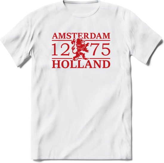 Amsterdam T-Shirt | Souvenirs Holland Kleding | Dames / Heren / Unisex Koningsdag shirt | Grappig Nederland Fiets Land Cadeau | - Wit - XXL