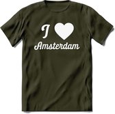 I Love Amsterdam T-Shirt | Souvenirs Holland Kleding | Dames / Heren / Unisex Koningsdag shirt | Grappig Nederland Fiets Land Cadeau | - Leger Groen - L