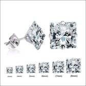 Aramat jewels ® - Aramat jewels vierkante oorbellen zweerknopjes zirkonia zilverkleurig staal 6mm