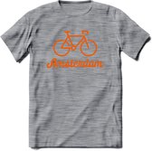 Amsterdam Fiets Stad T-Shirt | Souvenirs Holland Kleding | Dames / Heren / Unisex Koningsdag shirt | Grappig Nederland Fiets Land Cadeau | - Donker Grijs - Gemaleerd - XXL